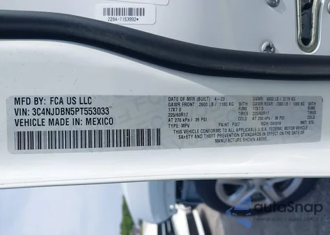 2023 Jeep Compass Latitude 4X4 из США, поврежденный, VIN 3C4NJDBN5PT553033